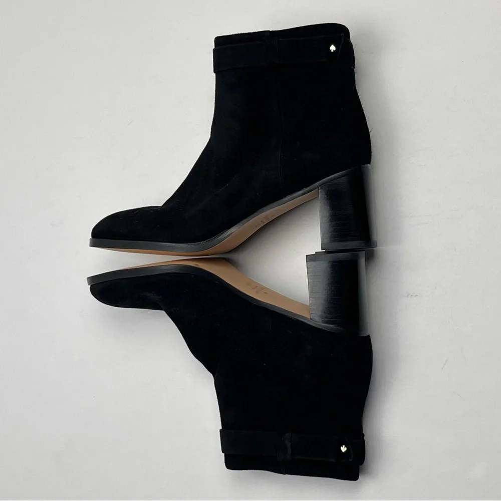 Kate‎ Spade Madelaine Womens Size 6B 6 Black Leather Suede Heeled Bootie Strap
